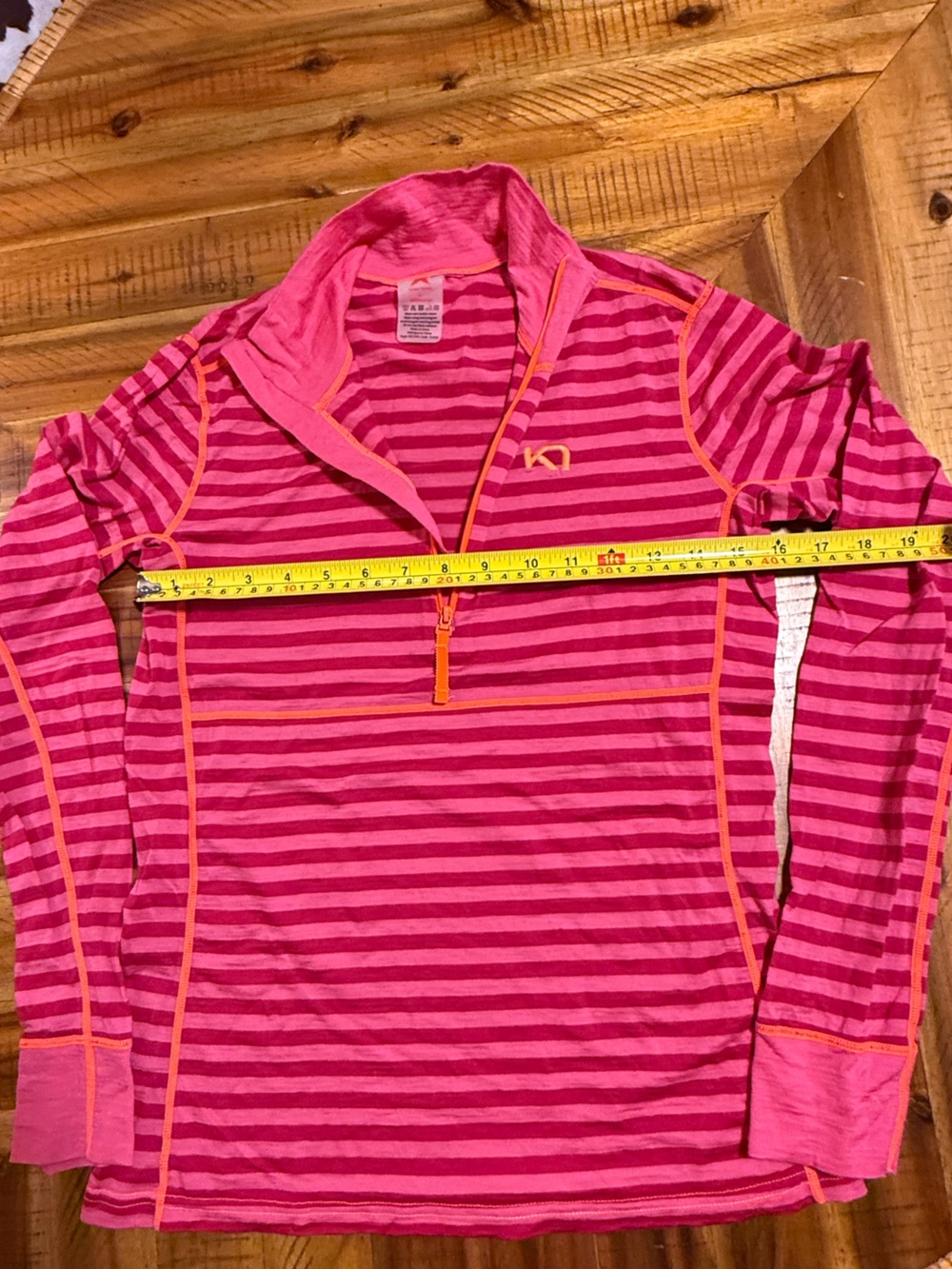 Kari Traa Pink Striped V‑Neck Sweater with Orange Trim
